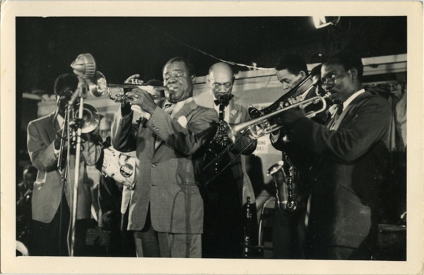 Photograph in Armstrong in Ghana Exhibit (Courtesy of the Louis Armstrong House Museum)